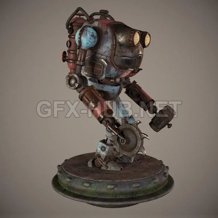 PBR Game 3D Model – Dieselpunk robot character