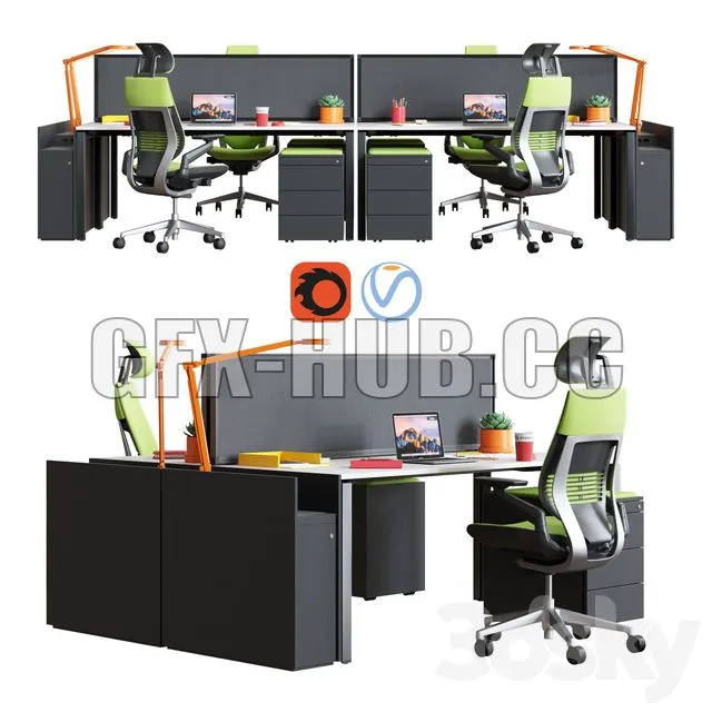 FURNITURE 3D MODELS – Steelcase Office Table FrameOne Work Space