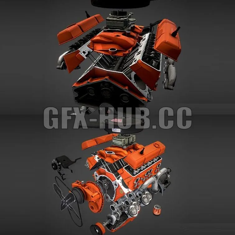 PBR Game 3D Model – Disassembled V8 Small Block engine PBR