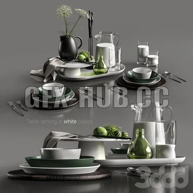 FURNITURE 3D MODELS – Table Setting in White Colors