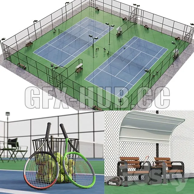 FURNITURE 3D MODELS – Tennis court (rackets and balls)