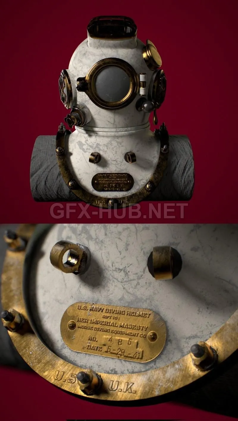 PBR Game 3D Model – Diving Helmet 1941