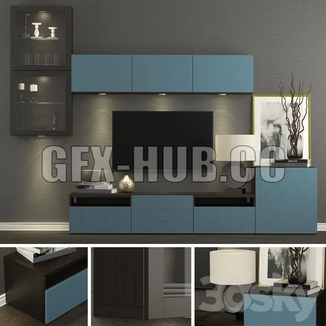 FURNITURE 3D MODELS – TV cabinet Ikea BestoBesta Hallstavik (dark blue) with decor