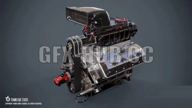 PBR Game 3D Model – Drag Racing ProMod Engine Topfuel