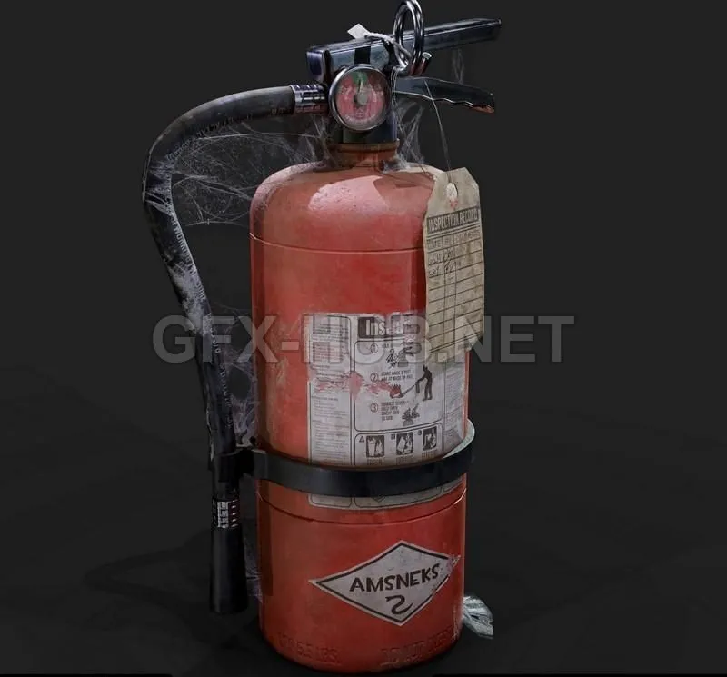 PBR Game 3D Model – Dusty Fire Extinguisher PBR