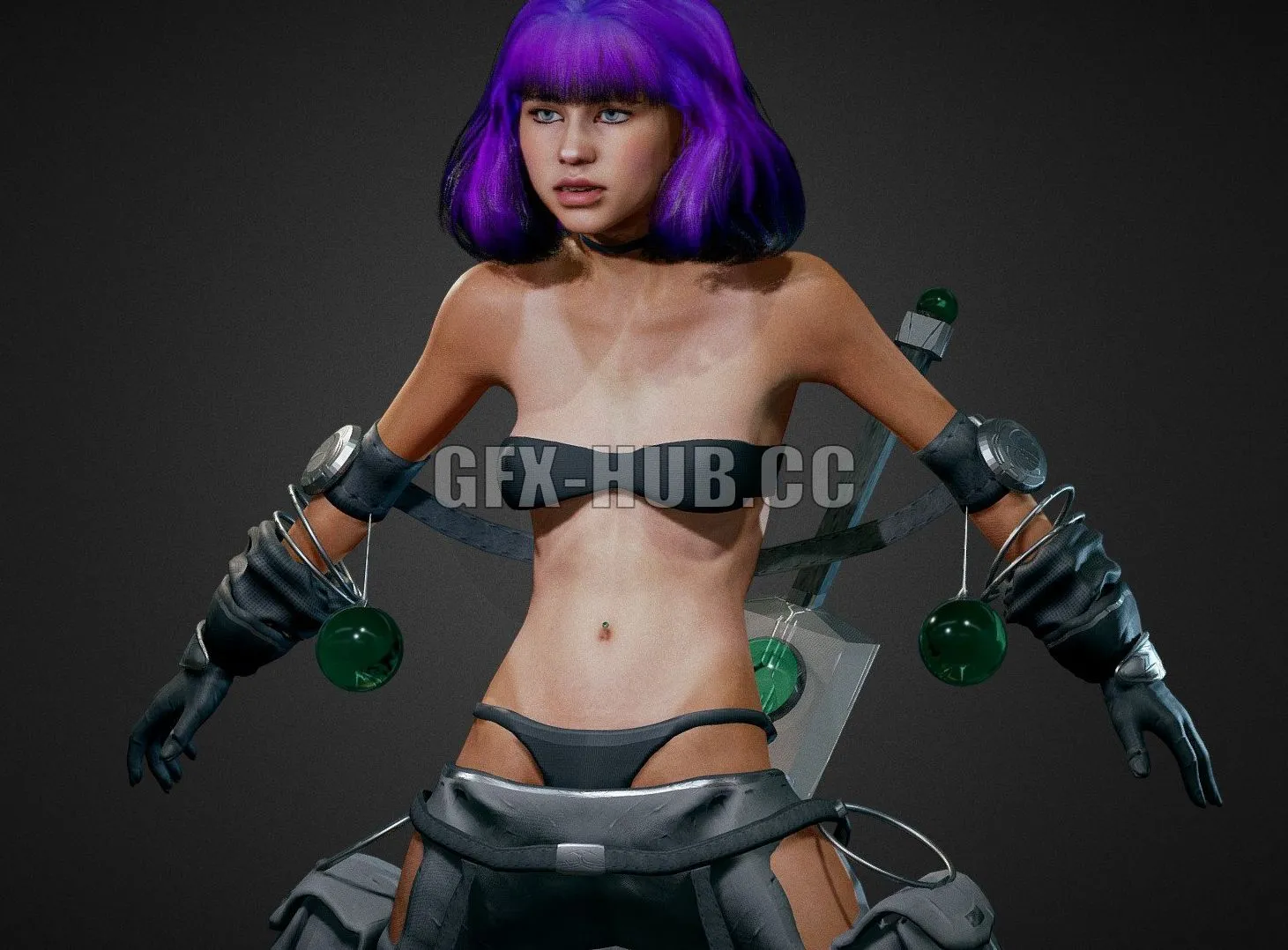PBR Game 3D Model – Dystopian Fantasy Girl