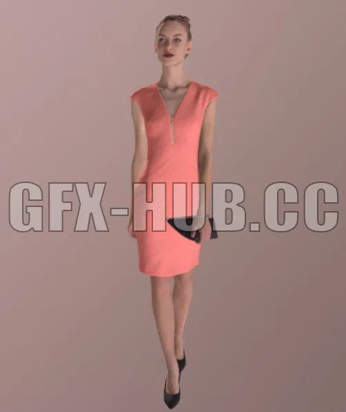 PBR Game 3D Model – Elegant Walking Woman Beauty Dress