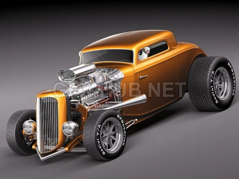 CAR – Ford 1934 3 window coupe Hot Rod 3D Model