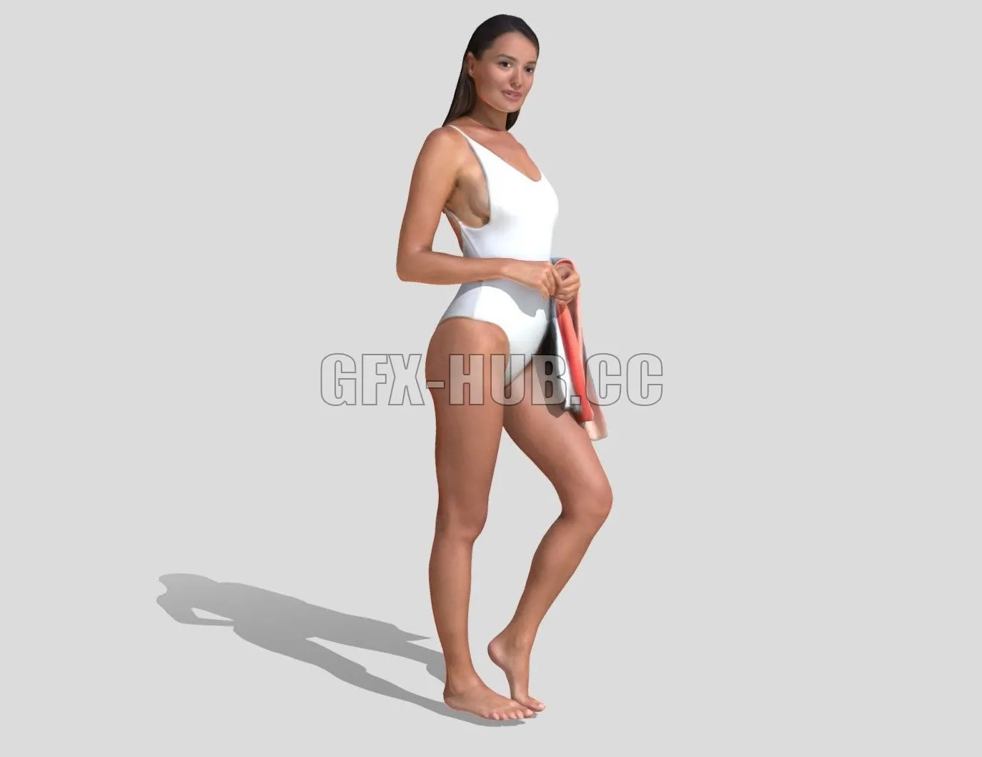 PBR Game 3D Model – Elena in a white swimsuit