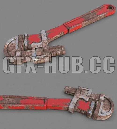 PBR Game 3D Model – Adjustable pipe wrench
