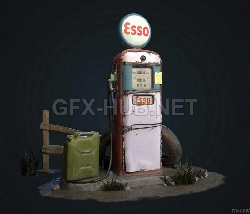 PBR Game 3D Model – Esso gas pump