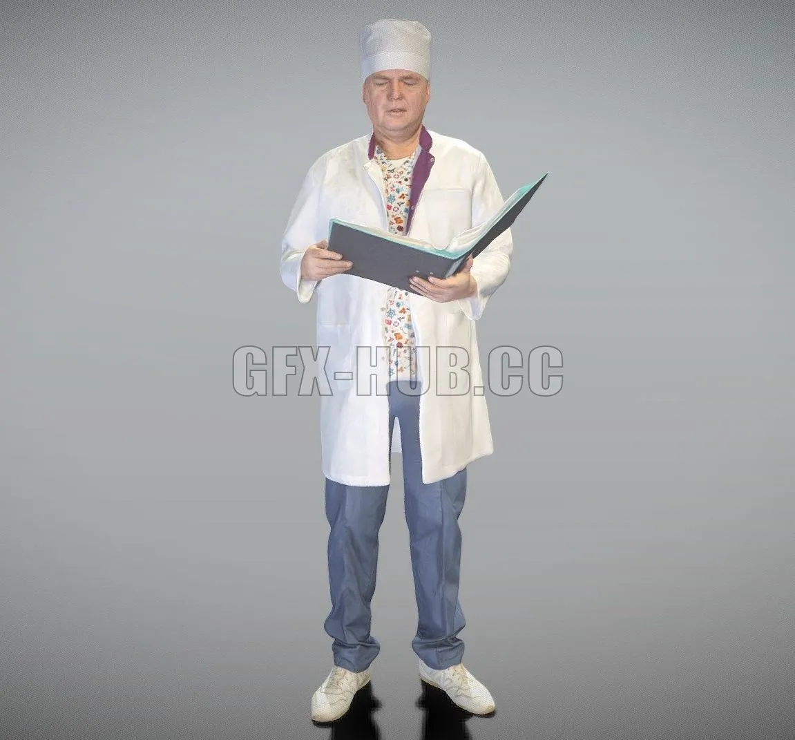 PBR Game 3D Model – Adult man in medical uniform with a folder 200