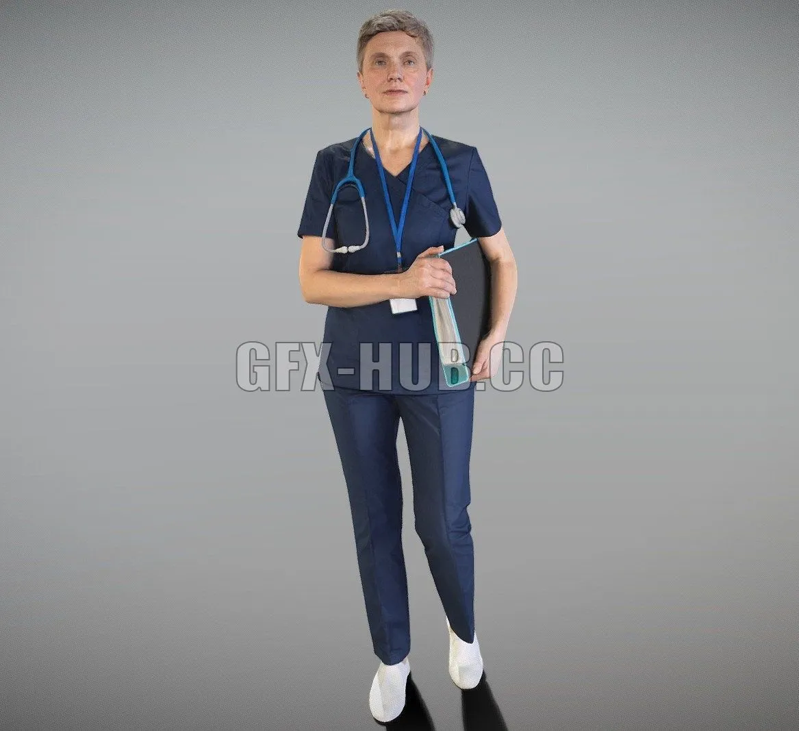 PBR Game 3D Model – Adult surgical female doctor with a folder 172