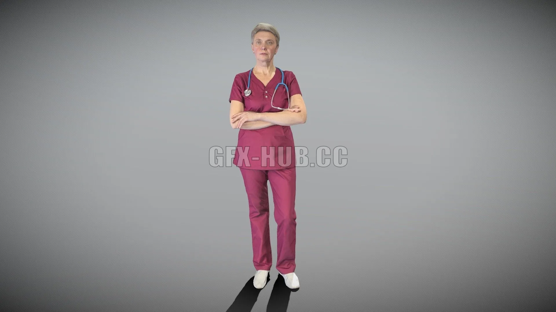 PBR Game 3D Model – Adult surgical nurse in red uniform 144