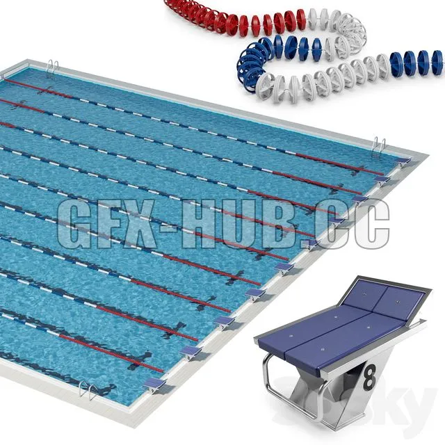 CAR – Olympic Size Competition Swimming Pool 3D Model