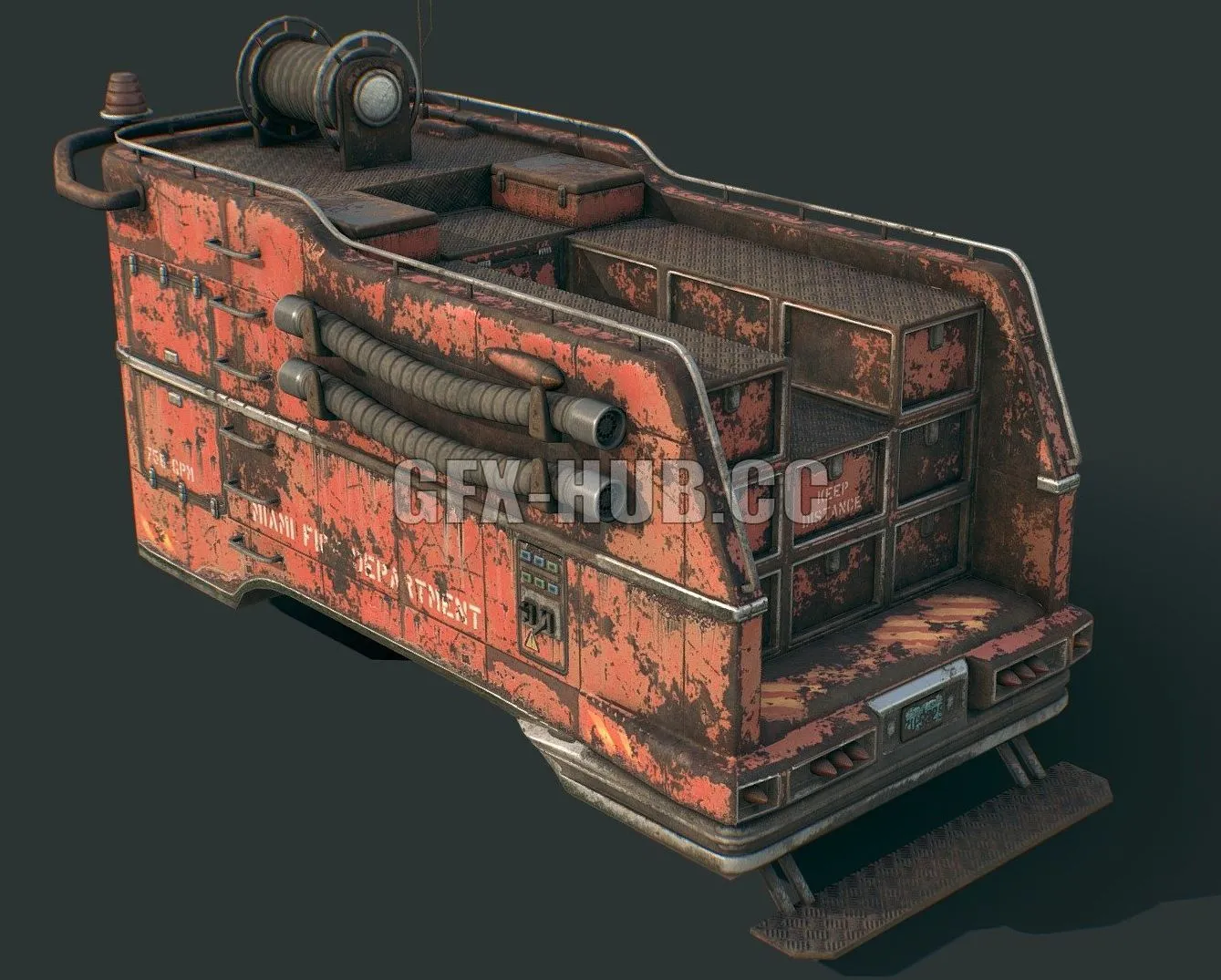 PBR Game 3D Model – Fallout 4 Miami Fire Engine Truck Attachment
