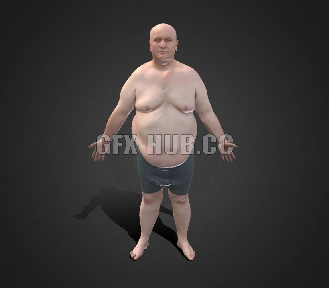 PBR Game 3D Model – Fat White Guy