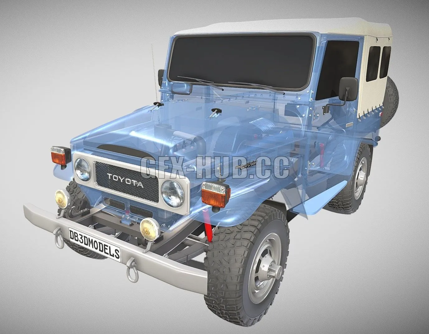 CAR – Toyota Land Cruiser FJ 40 Soft Top with Chassis 3D Model