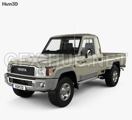 CAR – Toyota Land Cruiser Single Cab Pickup with HQ interior 2007 3D Model