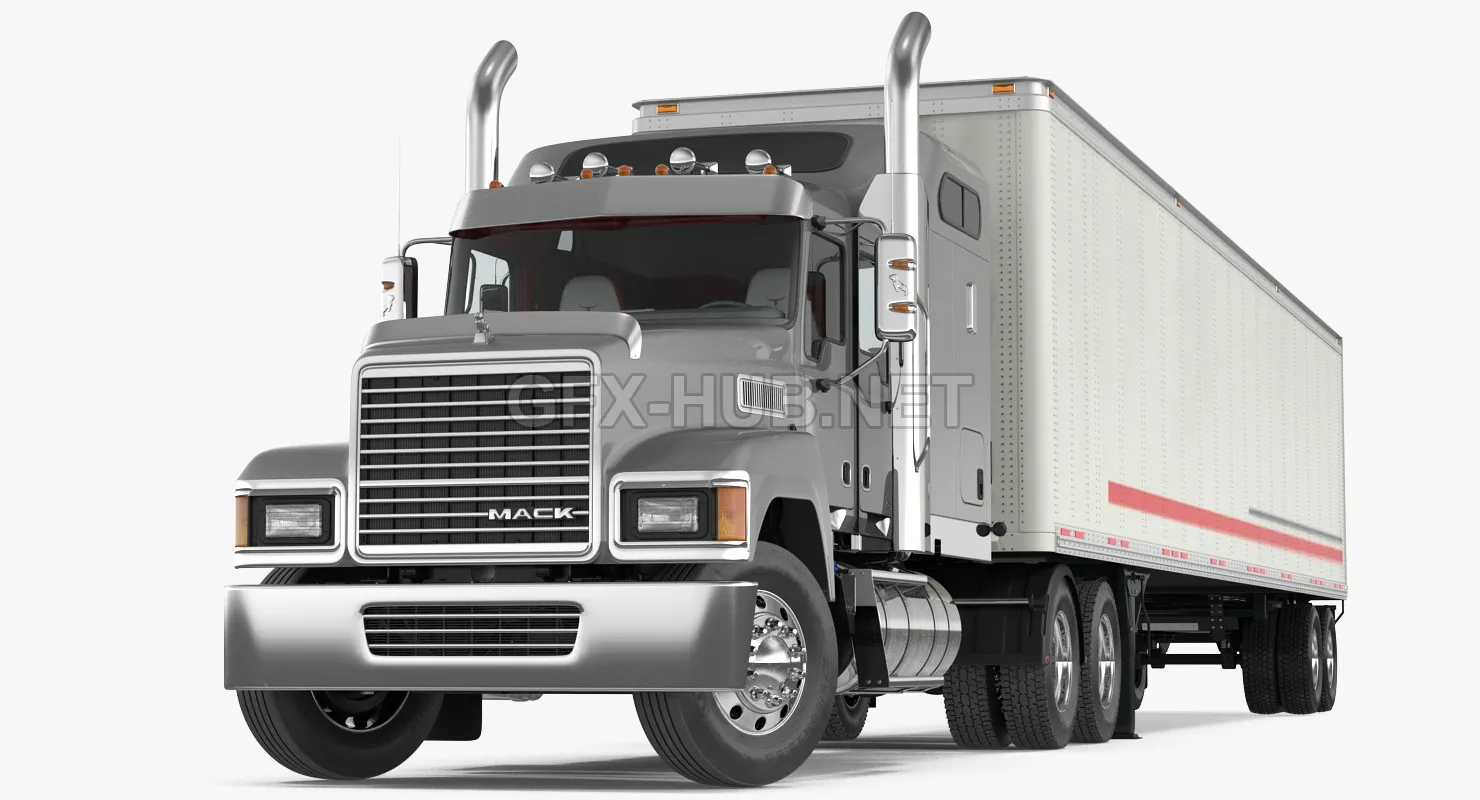 CAR – Trailer Truck Mack CHU613 Truck Rigged 3D Model