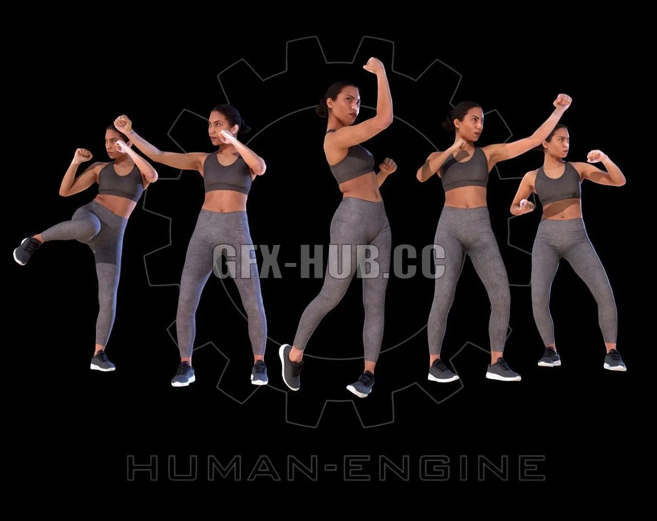 PBR Game 3D Model – Female Scan – Calypso Fighting Stances Bundle
