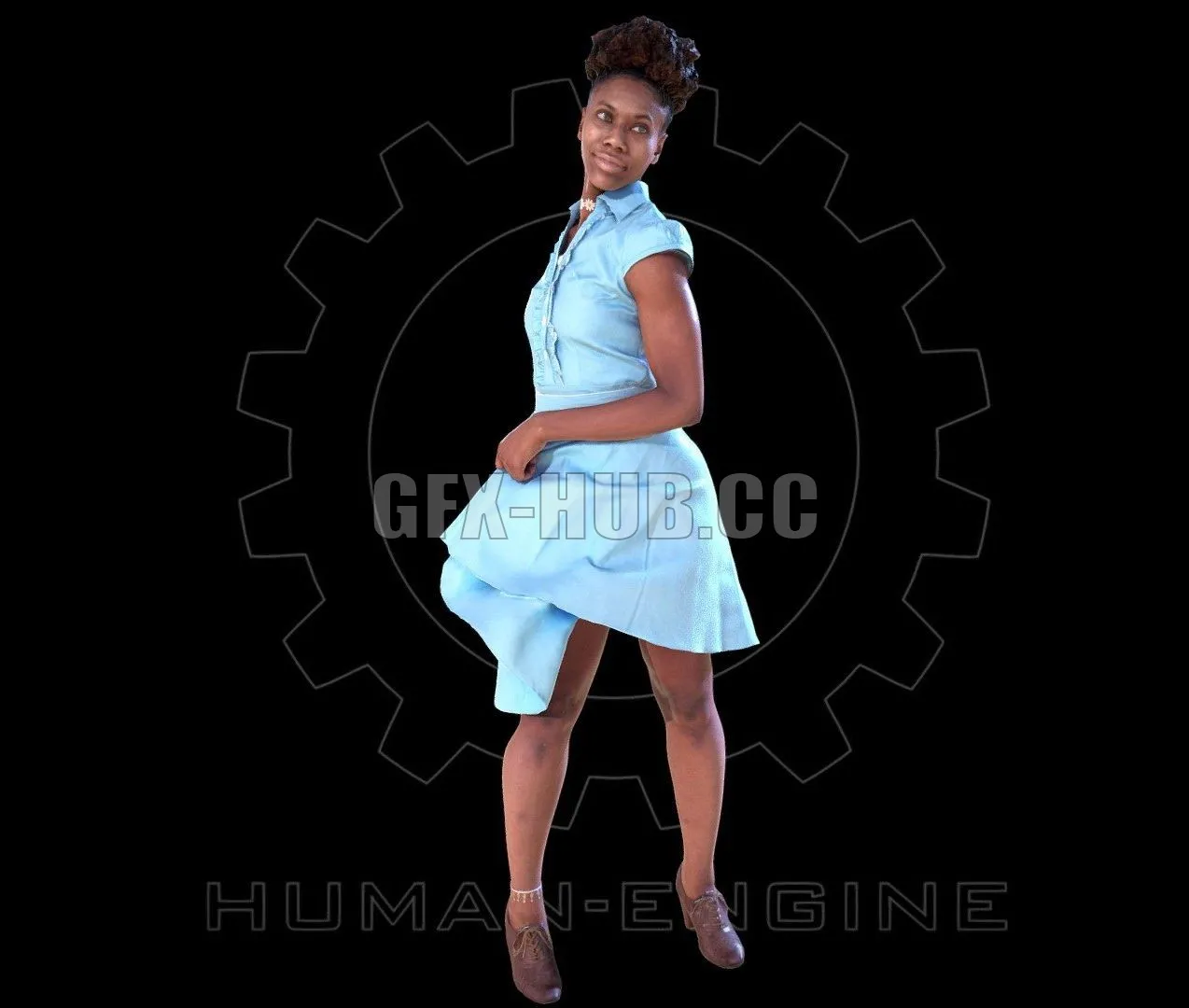 PBR Game 3D Model – Female Scan – Tiana in Blue Dress