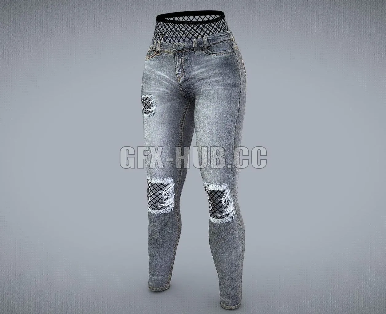 PBR Game 3D Model – Female Skinny Jeans With Fishnet Stockings Under