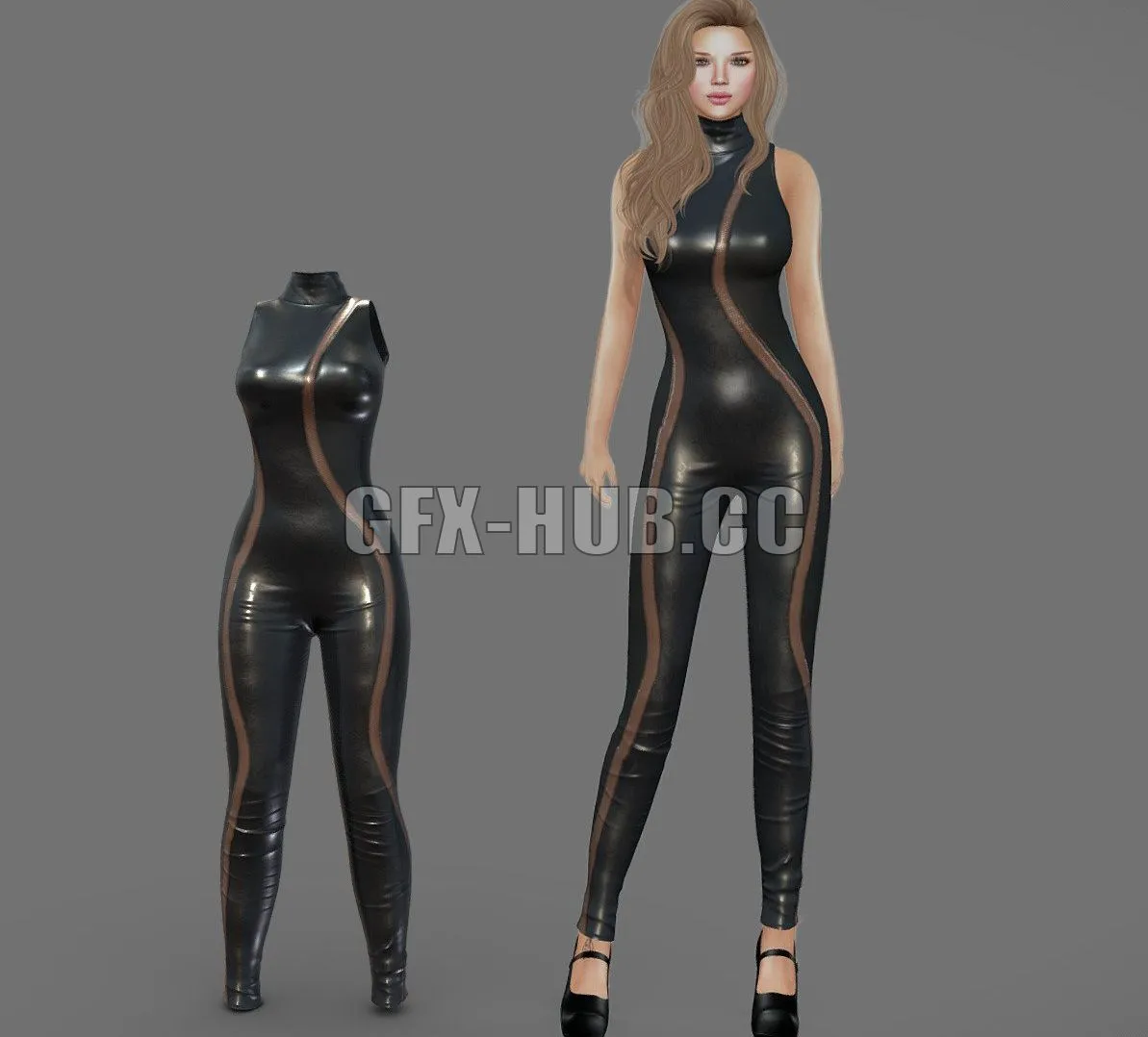 PBR Game 3D Model – Female sleeveless leather bodysuit