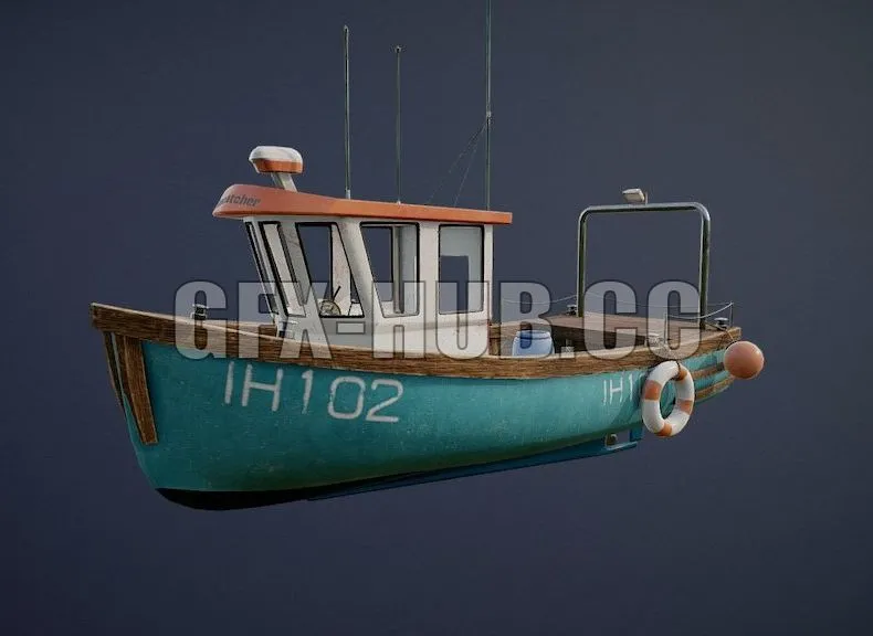 PBR Game 3D Model – Fishing Ship game-ready asset