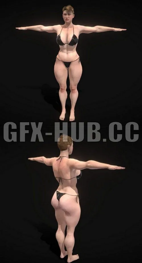 PBR Game 3D Model – Fitness Muscular Woman (Rigged