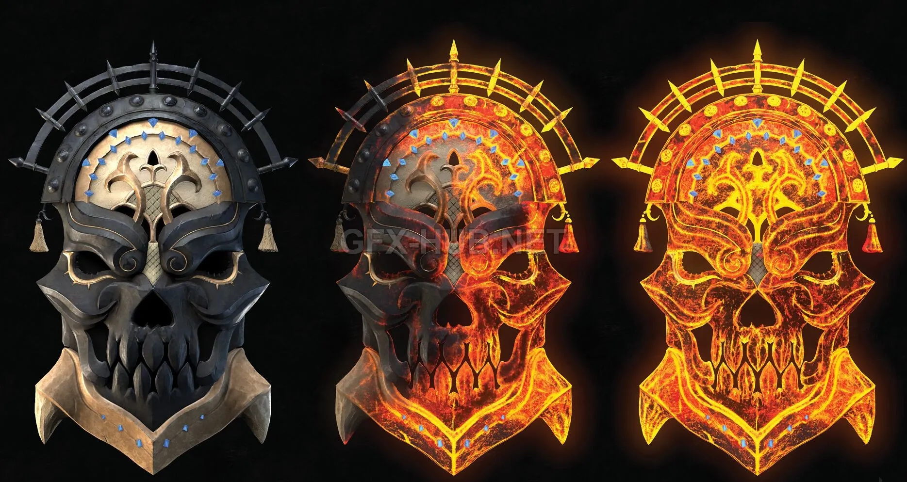 PBR Game 3D Model – Flame Skull Shield