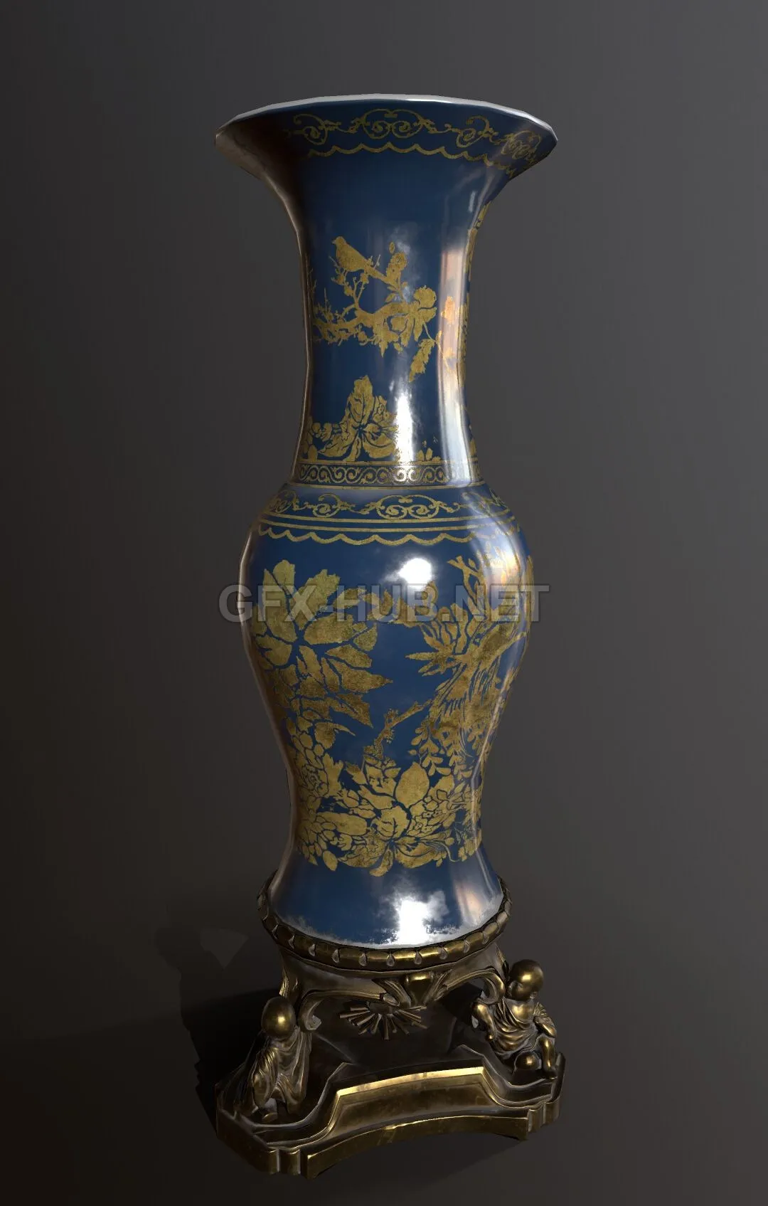 PBR Game 3D Model – Floor Vase with Bronze Stand