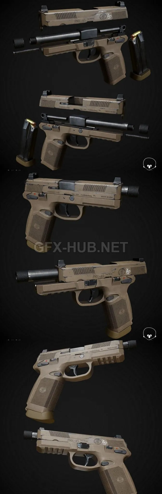 PBR Game 3D Model – FNX-45 Tactical Pistol
