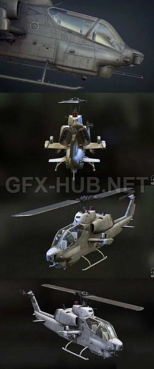 PBR Game 3D Model – AH-1W Supercobra Attack Helicopter