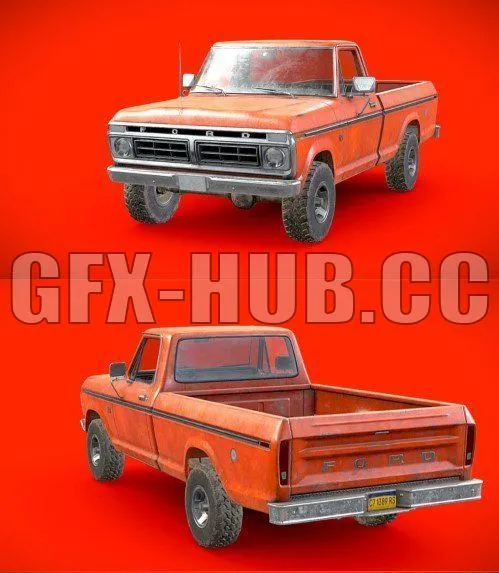 PBR Game 3D Model – Ford F100 1976 Old Orange