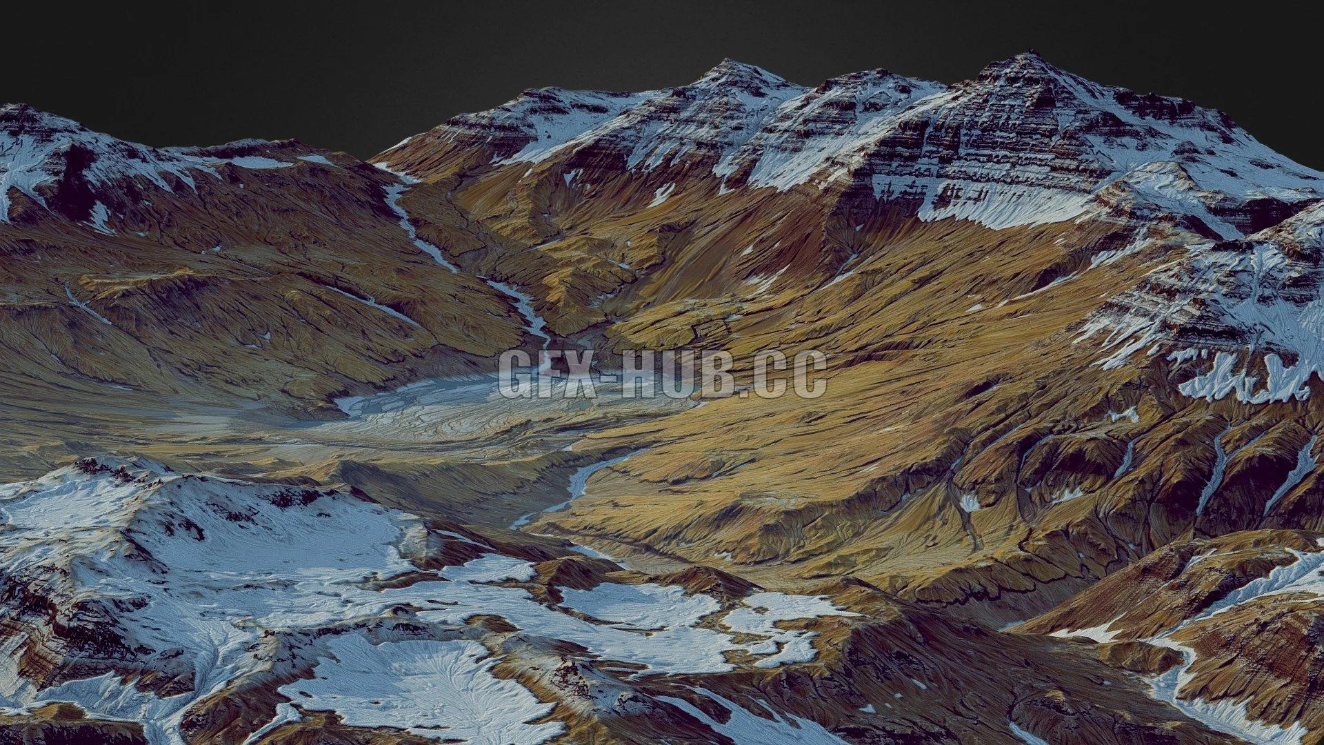 PBR Game 3D Model – Frozen Mountains (World Machine)