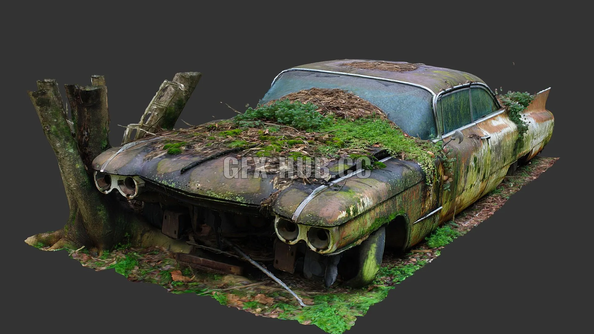 PBR Game 3D Model – Garden Cadillac (Raw Scan)