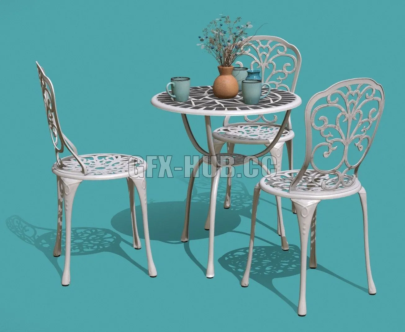 PBR Game 3D Model – Garden Table Chairs