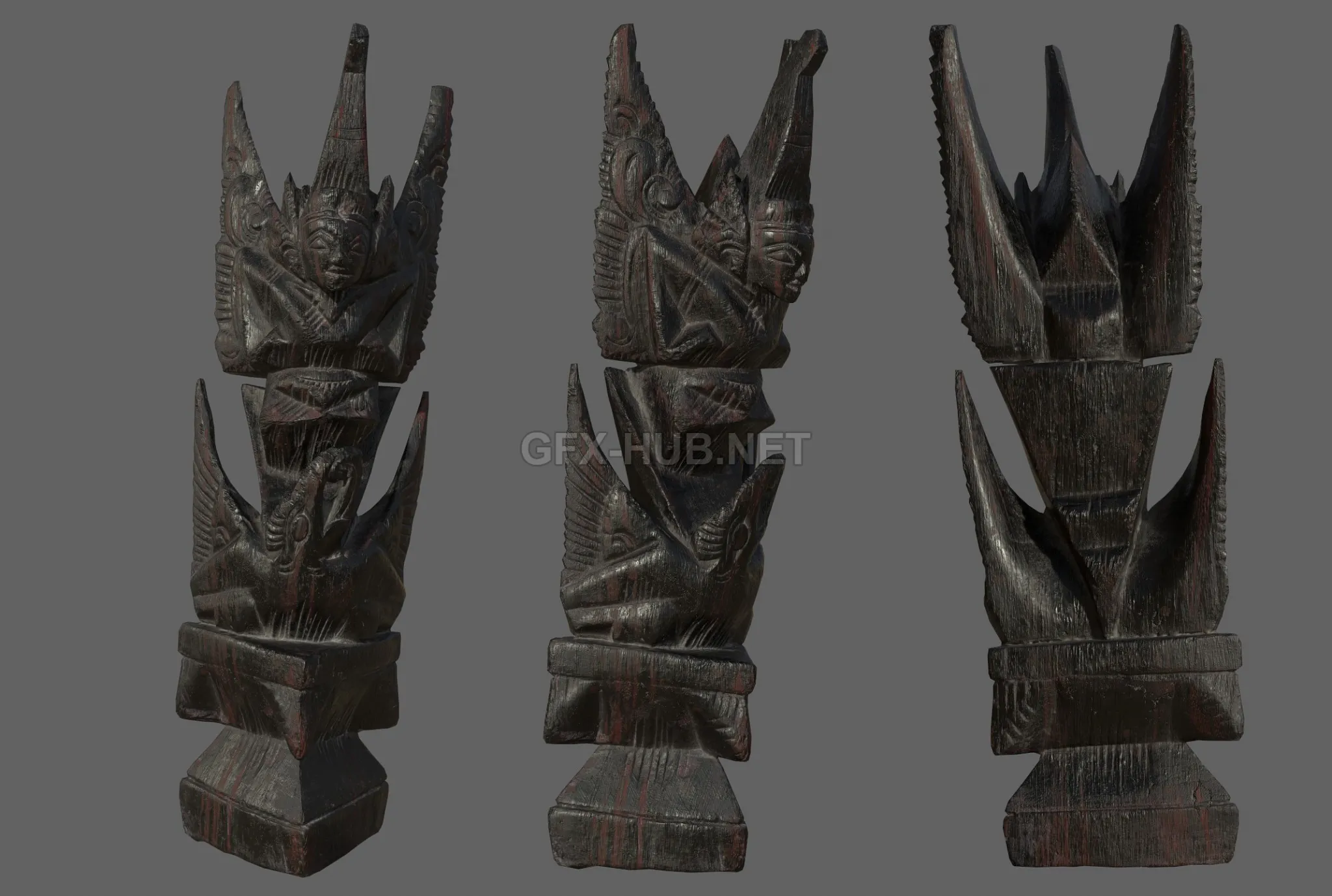 PBR Game 3D Model – Garuda Wooden Sculpture