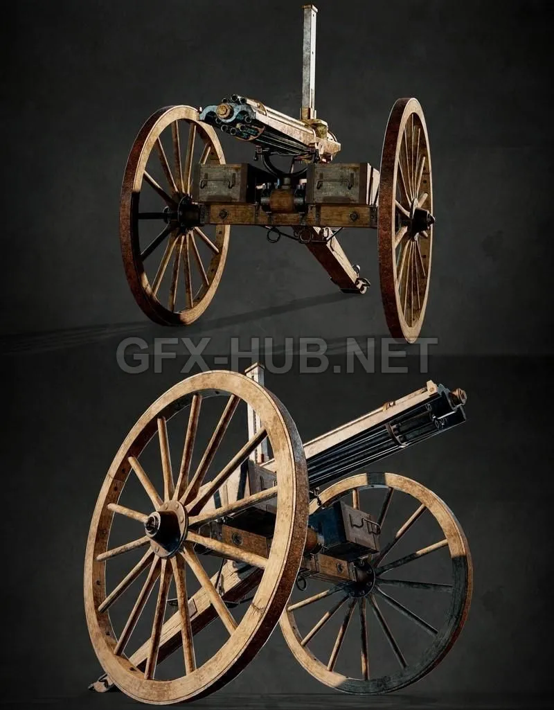 PBR Game 3D Model – Gatling gun