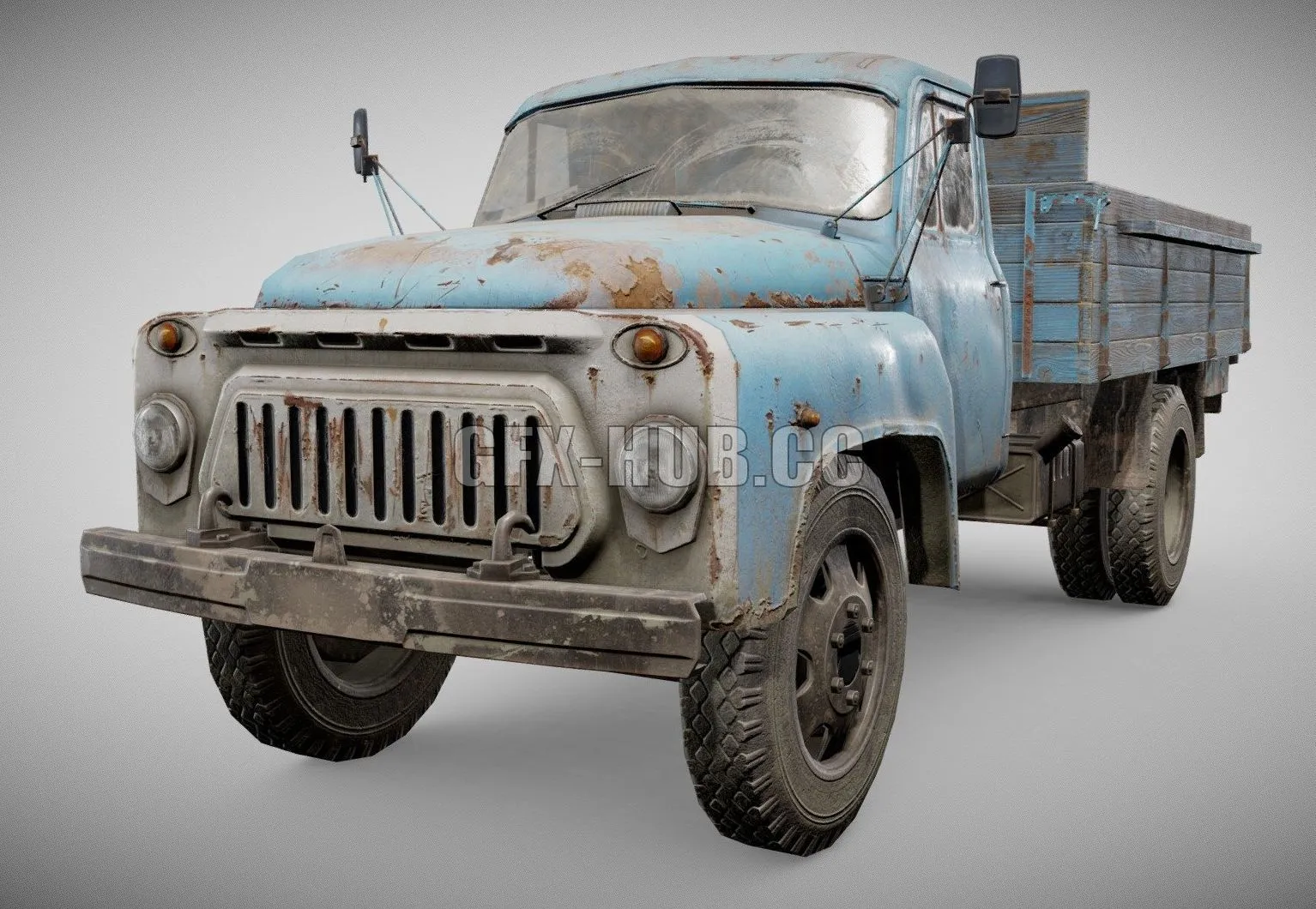 PBR Game 3D Model – GAZ 52 rusty damaged truck