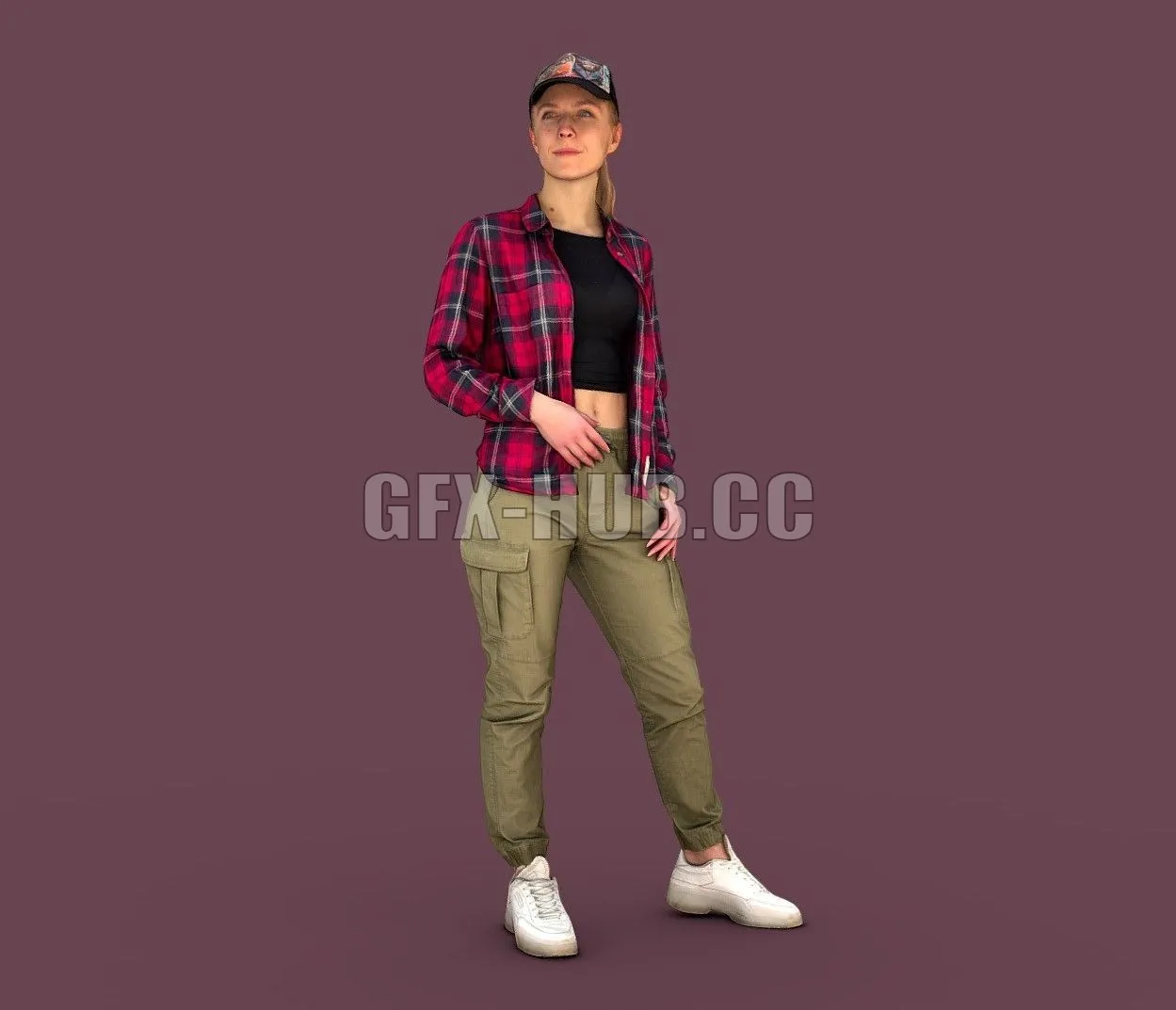 PBR Game 3D Model – Girl in a Plaid Shirt