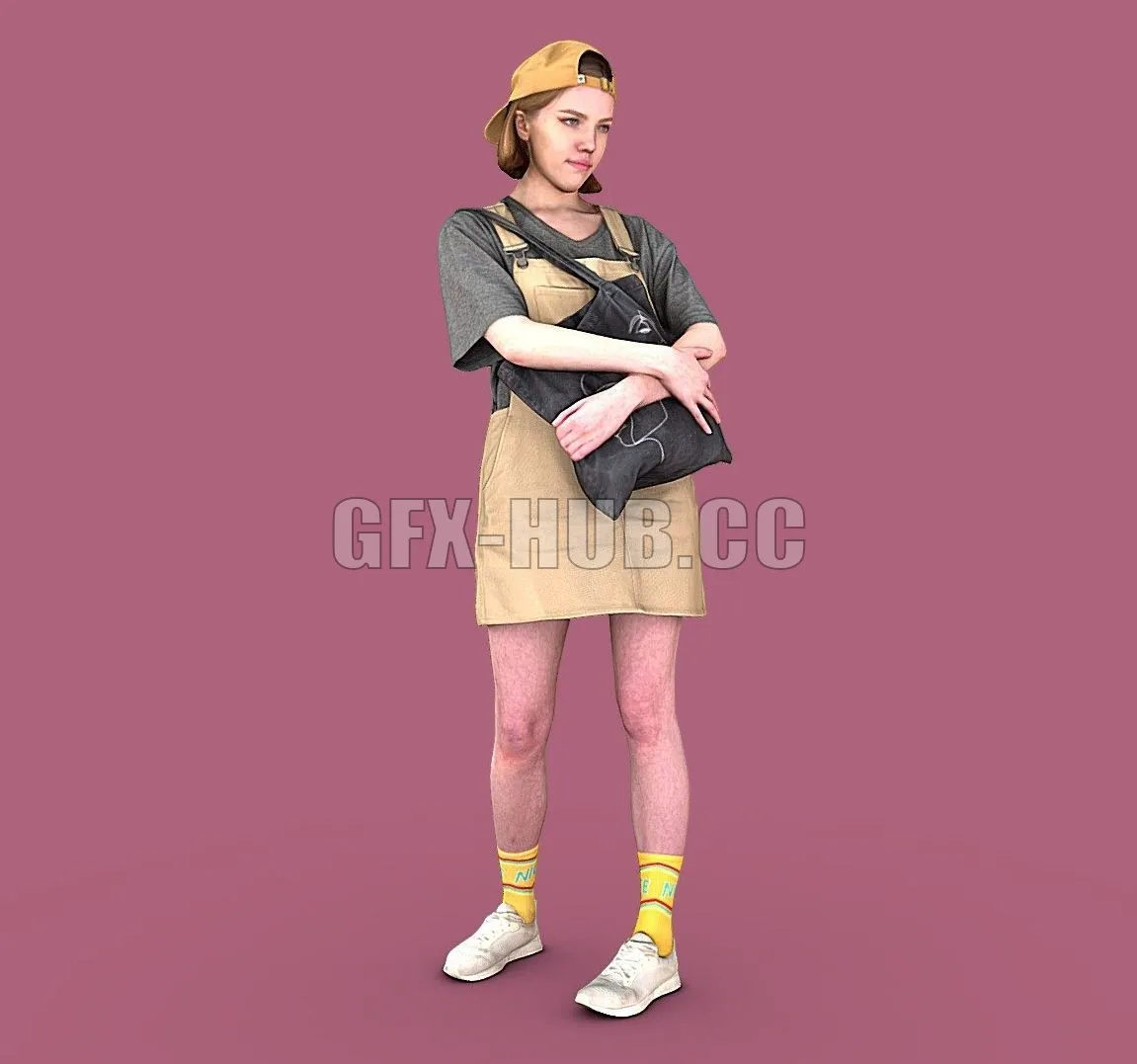PBR Game 3D Model – Girl in Jumpsuit-dress