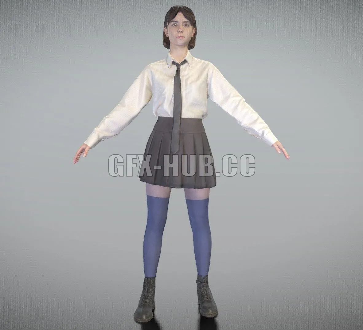 PBR Game 3D Model – Girl in school uniform in A-pose 295
