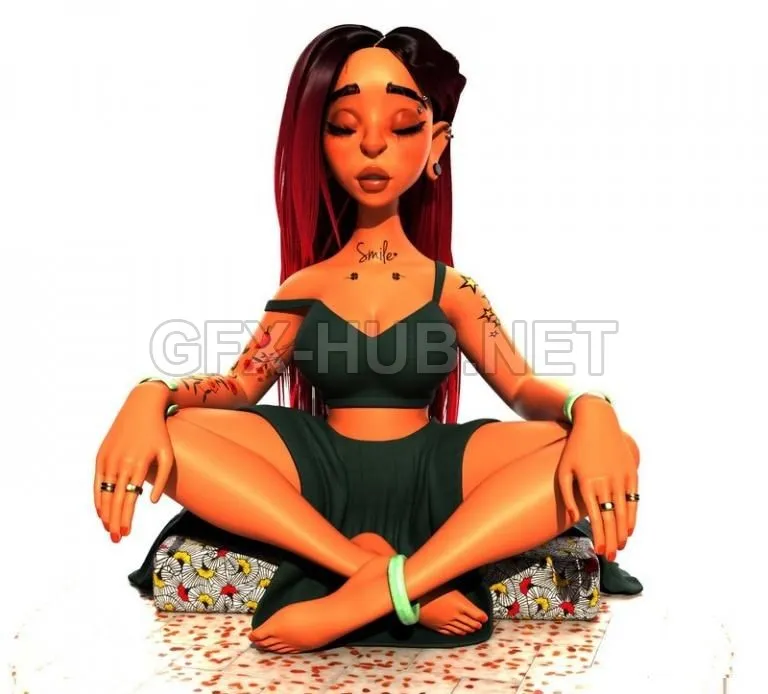 PBR Game 3D Model – Girl meditates PBR