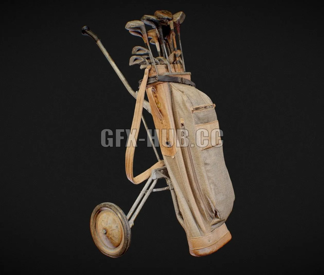 PBR Game 3D Model – Golf Trolley & Clubs