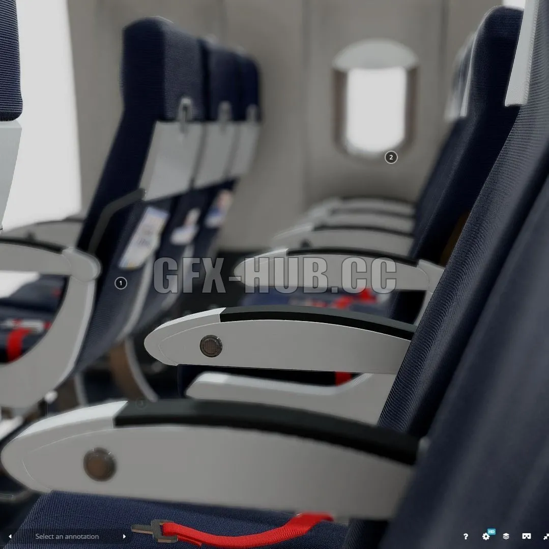 PBR Game 3D Model – Airbus A320 Airplane Cabin interior