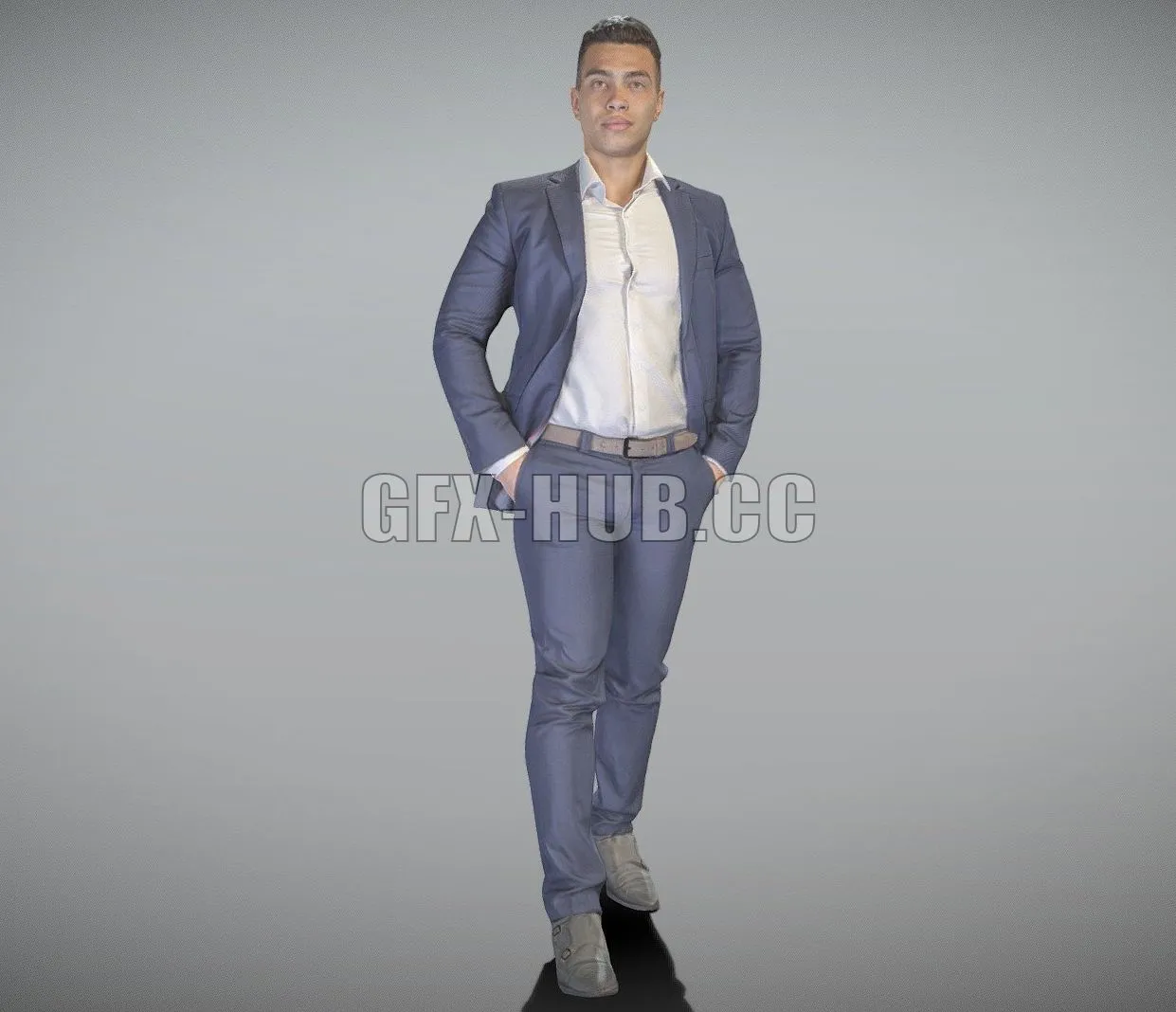 PBR Game 3D Model – Handsome man in darkblue suit walking 210