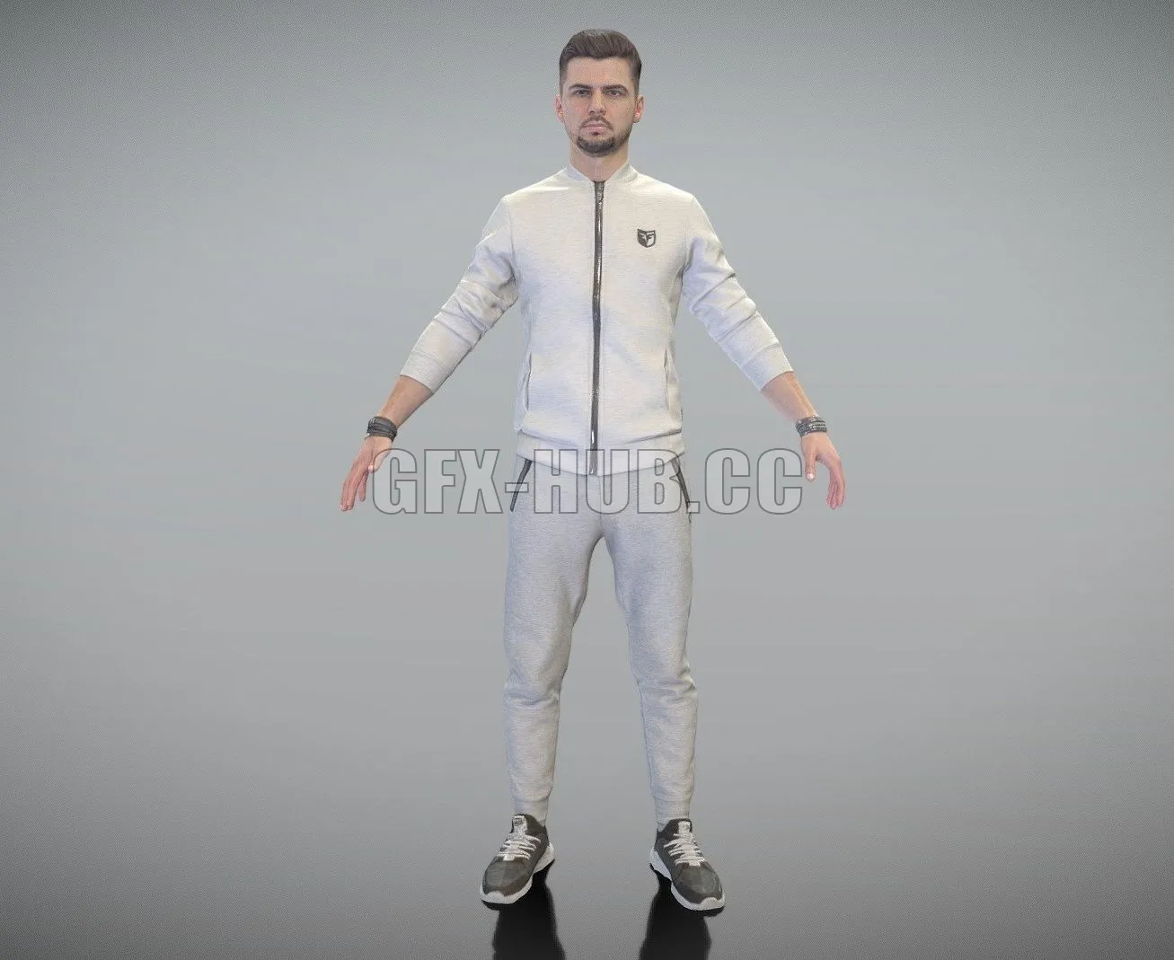 PBR Game 3D Model – Handsome man in white tracksuit ready for animation 343