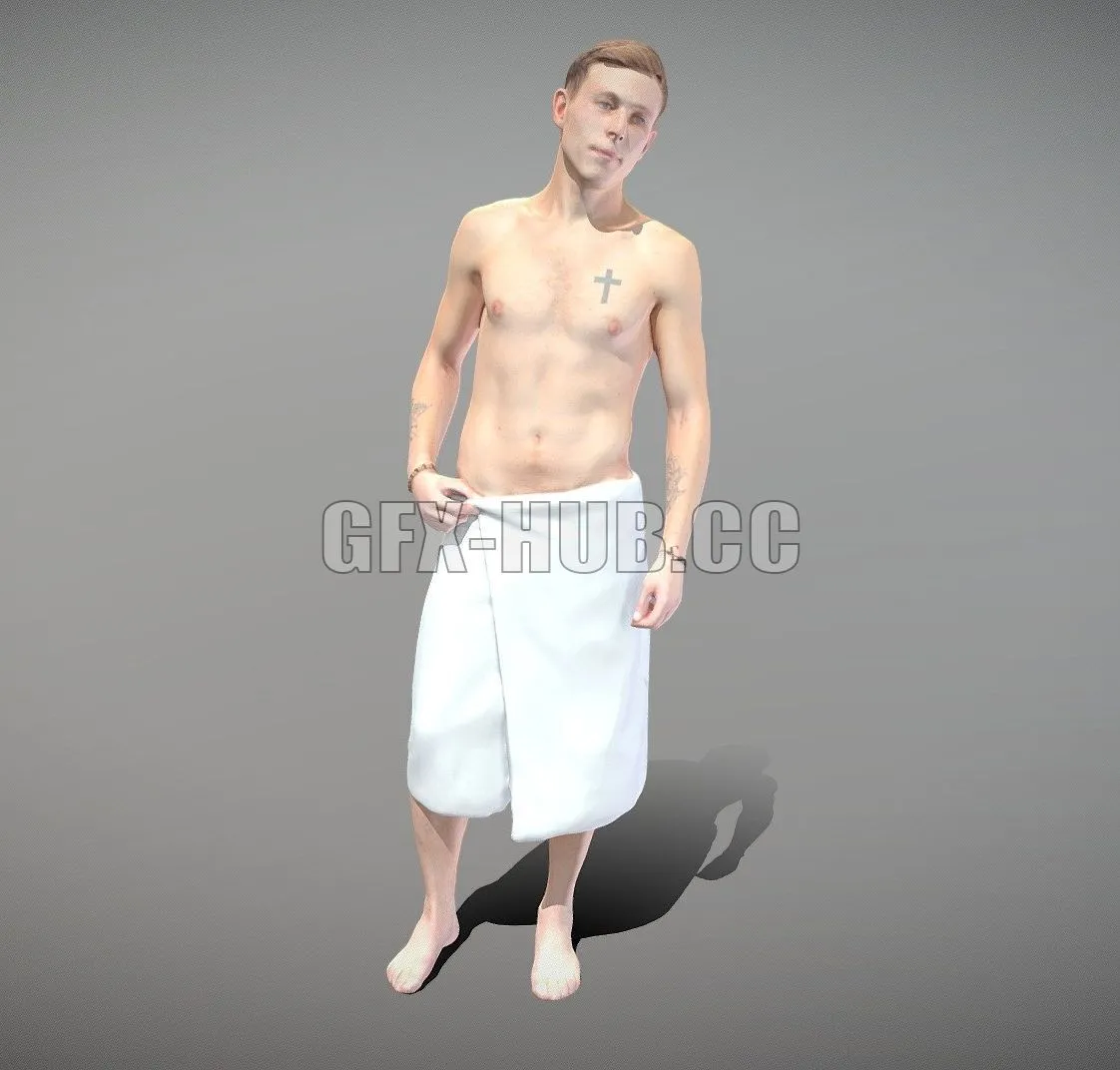 PBR Game 3D Model – Handsome man wrapped in white towel 25